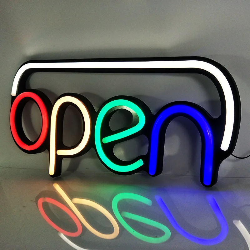 

4 color words & RGB edge OPEN sign with supper brightness LED Neon open sign