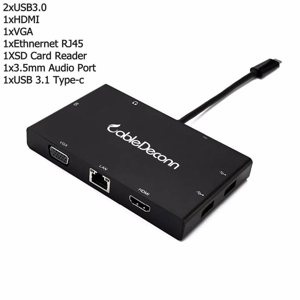 Thunderbolt 3 dock station USB C hub usb3.1 type c to  hdmi rj45 ethnernet vga 3.5mm audio jack  adapter for macbook pro 2017 
