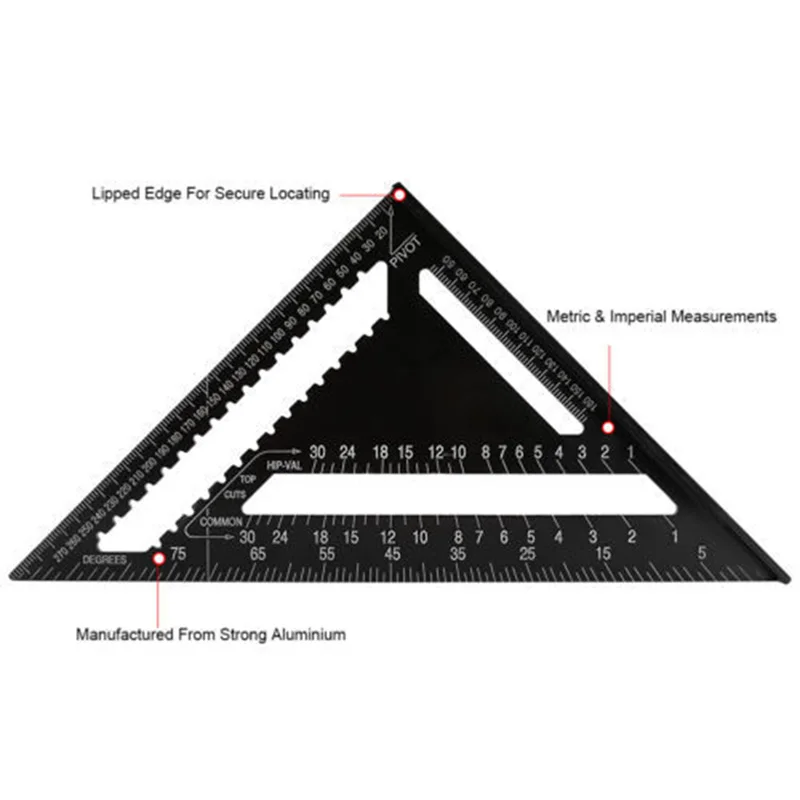 12inch Aluminum Alloy Metric Triangle Ruler Squares for Woodworking Speed Square Angle Protractor M