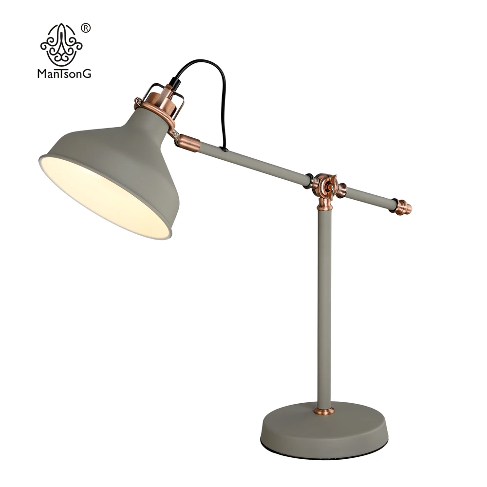 

Vintage Gray Table Lamp With Copper Elements Turnable Design Office and Parlour Lamps Study School desk Lamp Light Modern Design