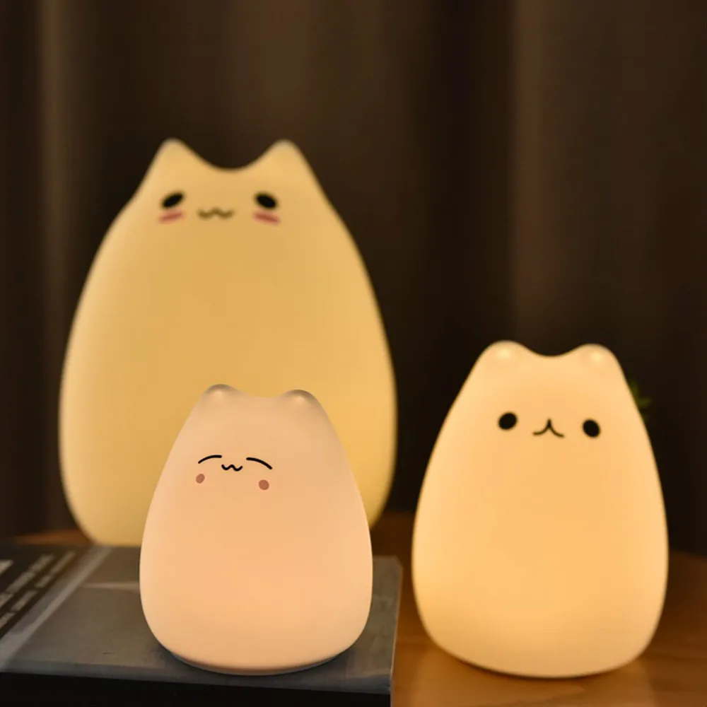 

Cute animal Little Cat Touch Sensor Control LED Night Lights USB Rechargeable Soft Silicone Night Lantern Gift decorative Lamp