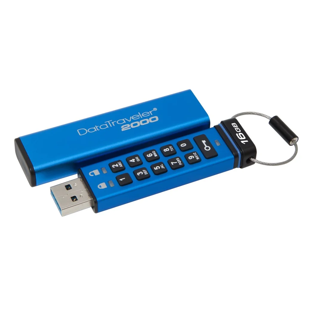 Kingston technology DataTraveler 2000 16 GB 3 0 (3 1 Gen 1) разъем usb type-A рукав защита паролем синий |