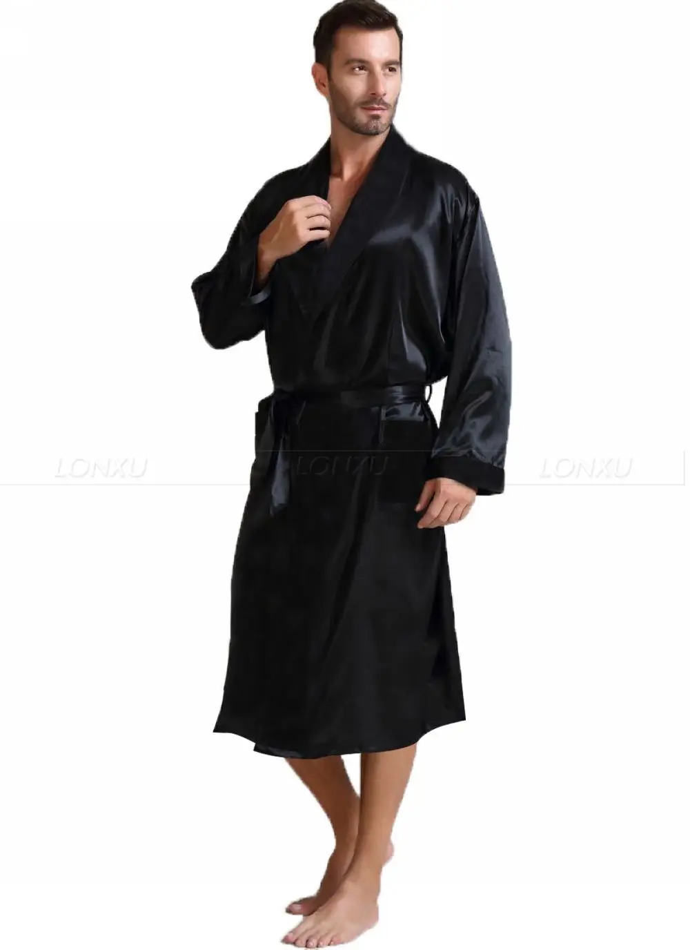 men's cotton lounge pants Mens  Silk Satin Pajamas Sleepwear  Robe  Robes Bathrobe Nightgown  S~3XL mens cotton pajama pants Men's Sleep & Lounge