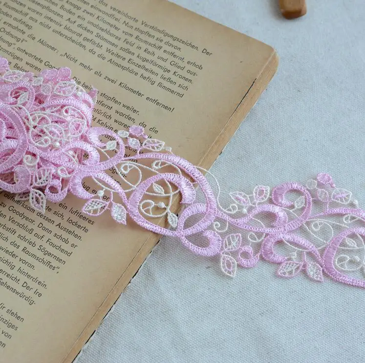 

2 Meters/lot 5cm Width Flower Floral Custom Design Wedding Dress New Style Embroidery Pink Lace Trim for Clothing Decoration