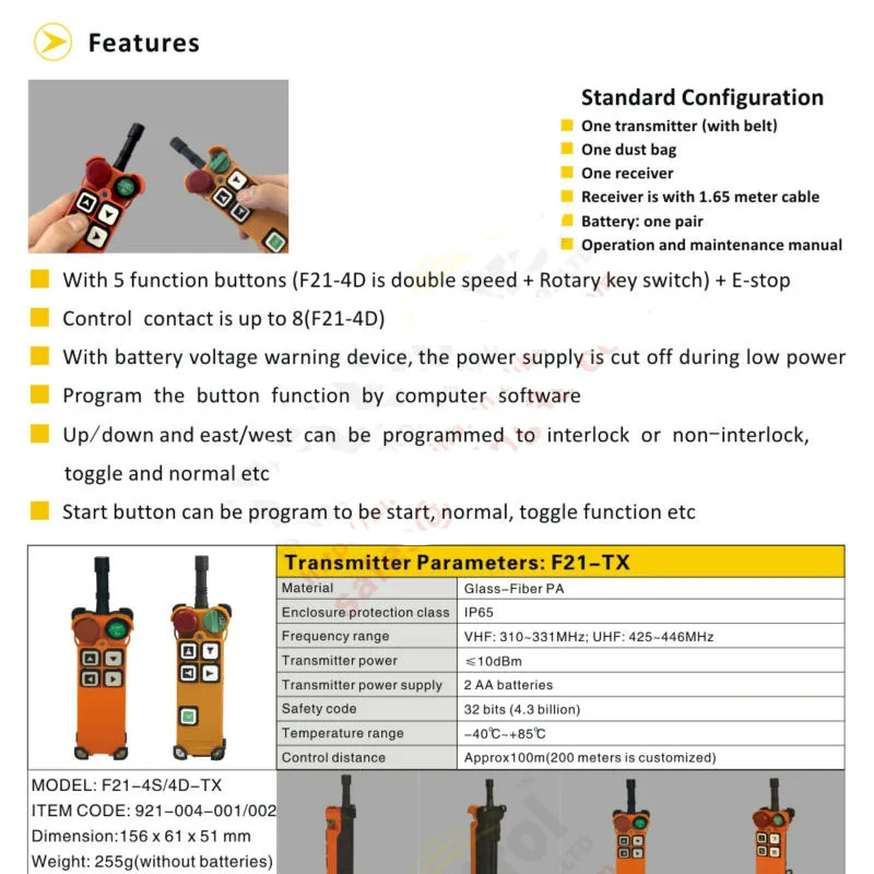 Телеканал беспроводной промышленный пульт дистанционного управления Лер Электрический подъемник пульт дистанционного управления 1 передатчик+ 1 приемник F21-4S