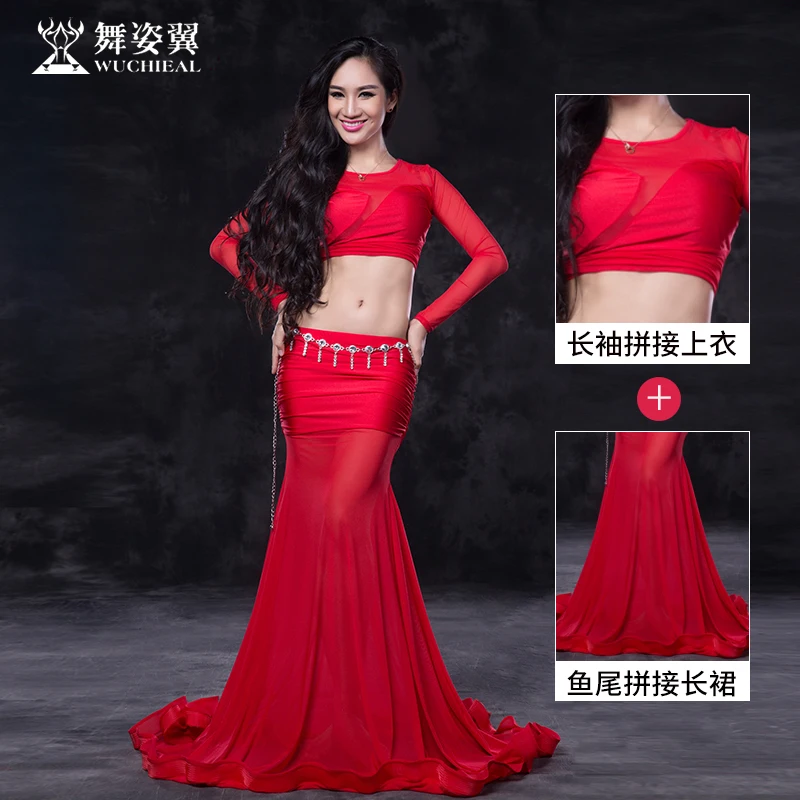 Женский костюм для танца живота Bellydance газовая длинная юбка с длинным рукавом