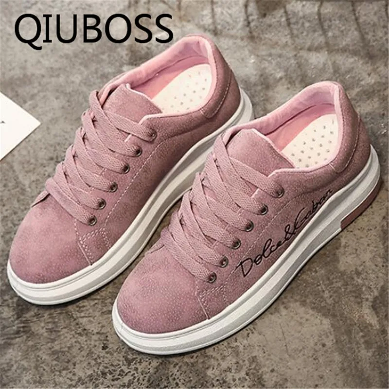 QIUBOSS 2018 Весной Новый Дизайнер Клинья Розовый Платформа Кроссовки Женщины