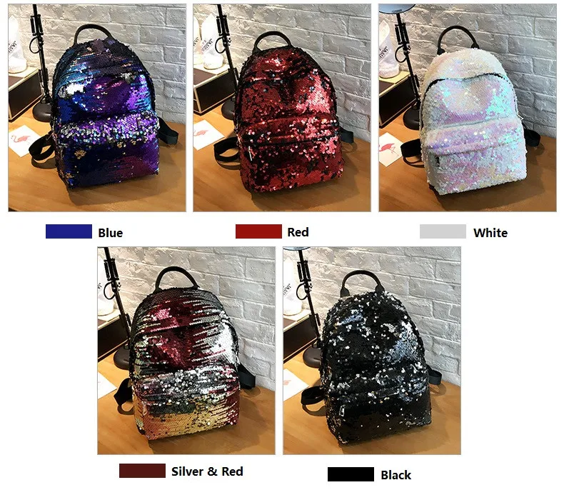 MJ Sequin Backpack Women Fashion Sequined PU Leather Backpack Travel Bag Female Shining Daypack for Teenage Girls (1)