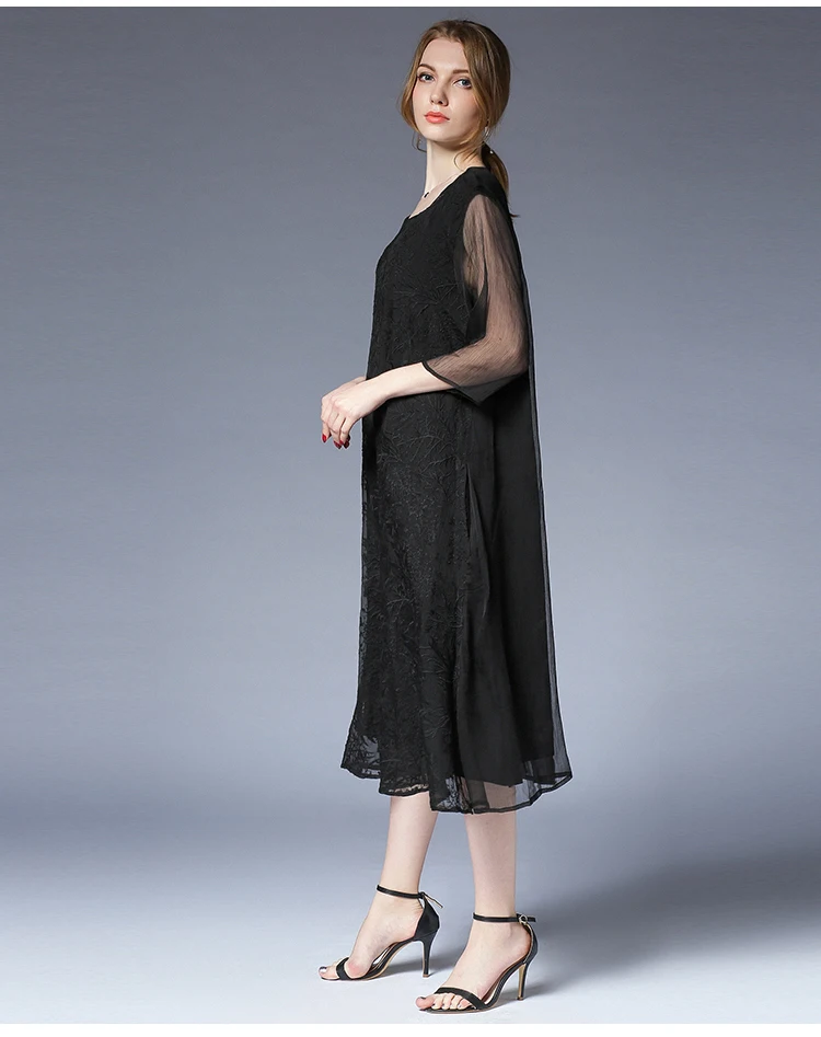 Новинка, летнее модное женское шелковое длинное платье с вышивкой, удобное свободное элегантное платье размера плюс, Повседневное платье vestidos XL-XXXXL