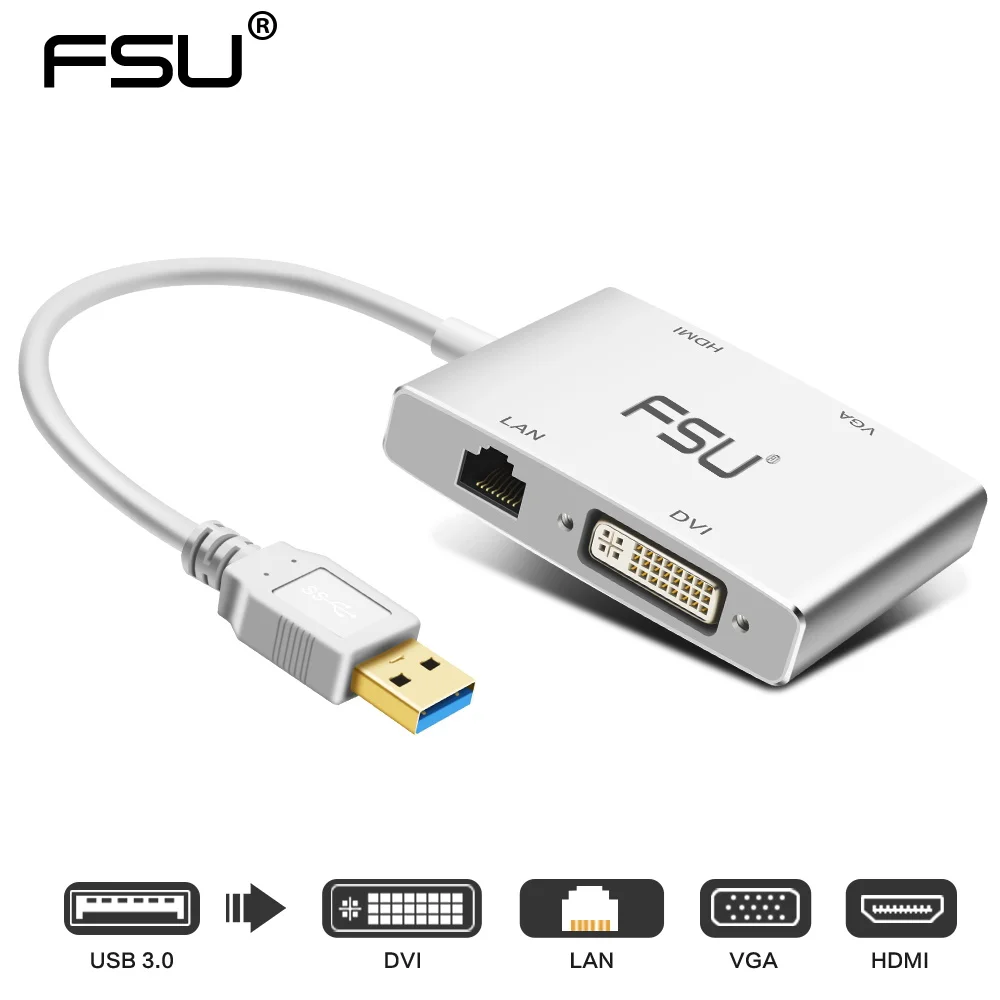 FSU 4 в 1 USB 3 0 к HDMI VGA DVI RJ45 10/100 м Ethernet Lan адаптер кабель для ноутбука| |