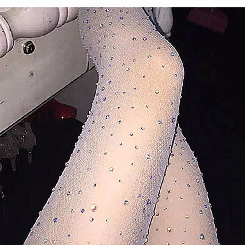 

Female Sexy Yarn Latin Dance Clothing Stockings Foot Sets Socks Adult With Diamonds Shiny Thigh Long Suitable For Dance DWY192