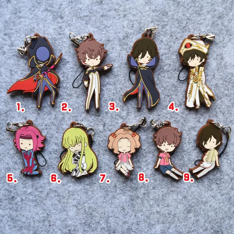 

2019 New Arrival 9pcs/LOT Code Geass - Lelouch of the Rebellion Japanese anime figure rubber mobile phone charms/keychain