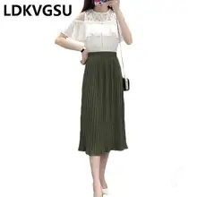 Новая мода Высокая талия плиссированная шифоновая юбка эластичная талия сплошной цвет Женская повседневная юбка оборки Женская миди юбка Is409