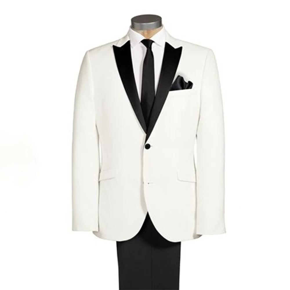Custom Ivory Tuxedo Jacket,Bespoke 2 Button Black Peakl Lapel Ivory