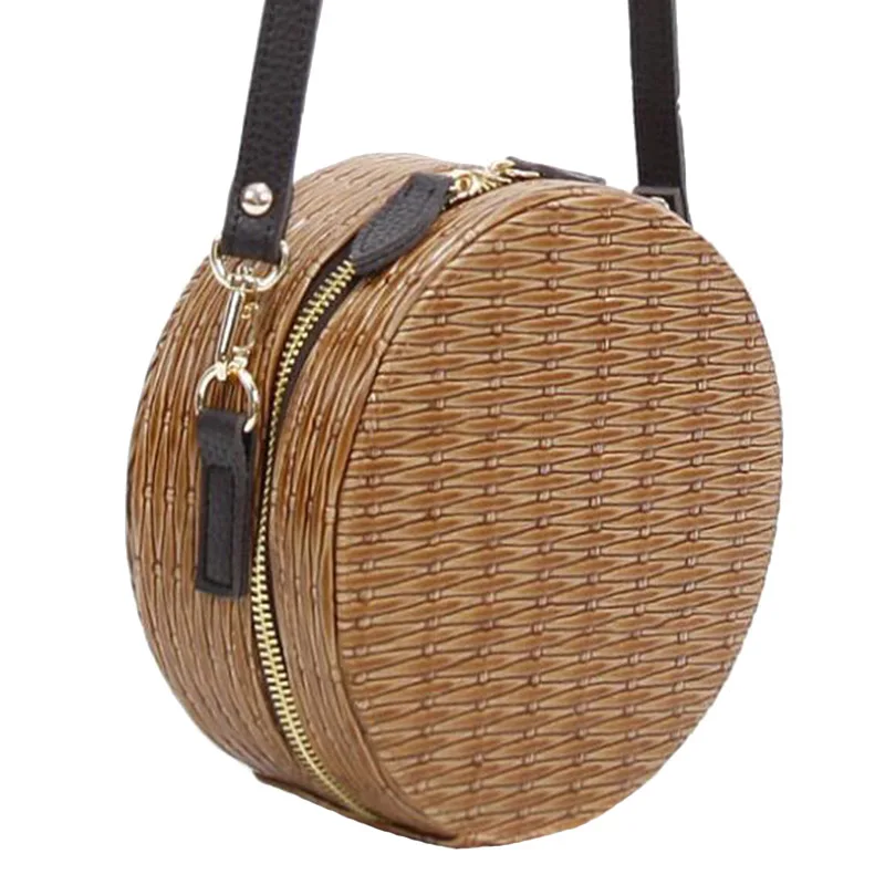 Women Round Straw Bags INS Popular Summer Female Weave Handbag Vintage Rattan Lady Shoulder Bag Travel Knit Circle Bolsa SS3162 (6)