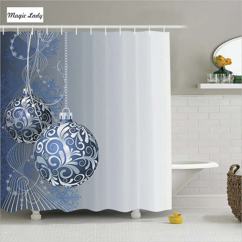 Shower Curtain Blue Bathroom Accessories Christmas Tree