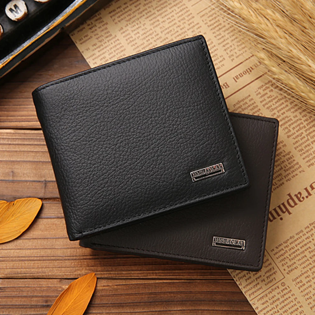 Men's Luxury Genuine Leather Bifold Short Wallet With Coin Pocket ...