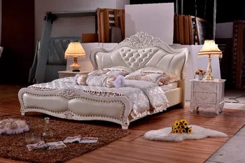

Europe and America Genuine leather bed frame Modern Soft Beds Home Bedroom Furniture cama muebles de dormitorio / camas quarto