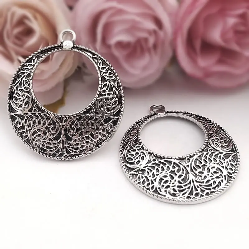 

6PCS 42*38MM Antique Silver Zinc Alloy Round Earrings Connector Charms Diy Jewelry Findings Accessories wholesale