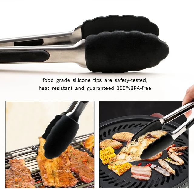 Trade Shop - Acciaio Inox Maniglia Silicone Cibo Pinza Bbq Morsetto  Utensile Da Cucina