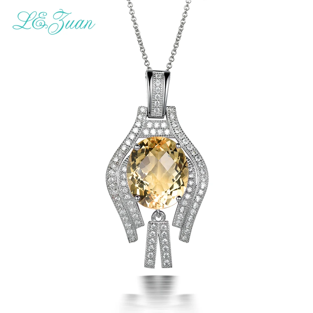 

L&zuan Sterling Charms Silver 925 Pendants Necklaces Women 7.38ct Natural Citrine Necklace Fine Jewelry Drop Shipping P0043-W05