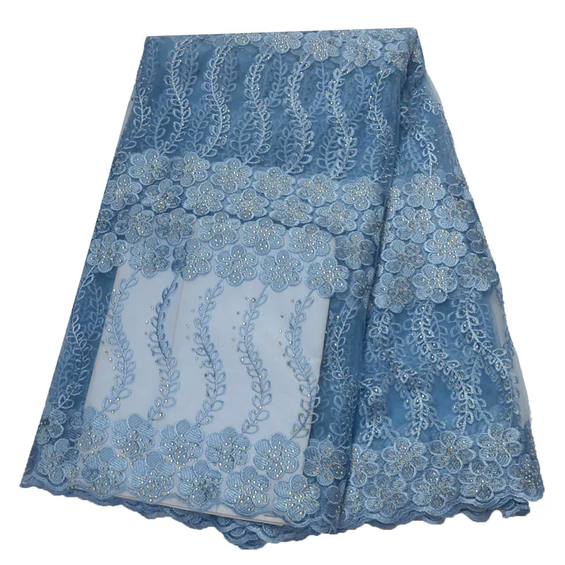 

Nigeria Bridal Lace Powder Blue African Wedding Dress High Quality French Stones Net Lace Tulle Mesh Fabric For Party X1119-6