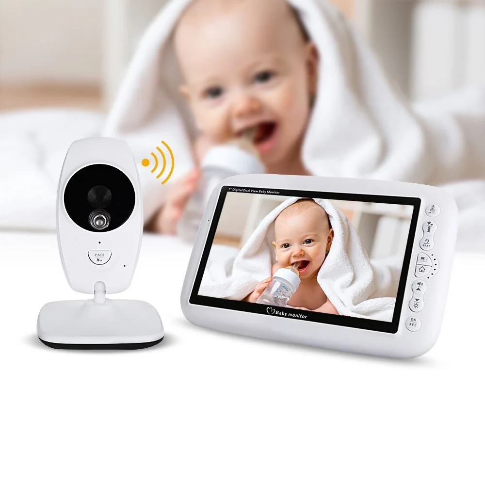 

babykam video nanny wireless baby radio nanny 7''LCD IR night light vision Baby Intercom Lullaby Temperature Sensor Video ON/OFF