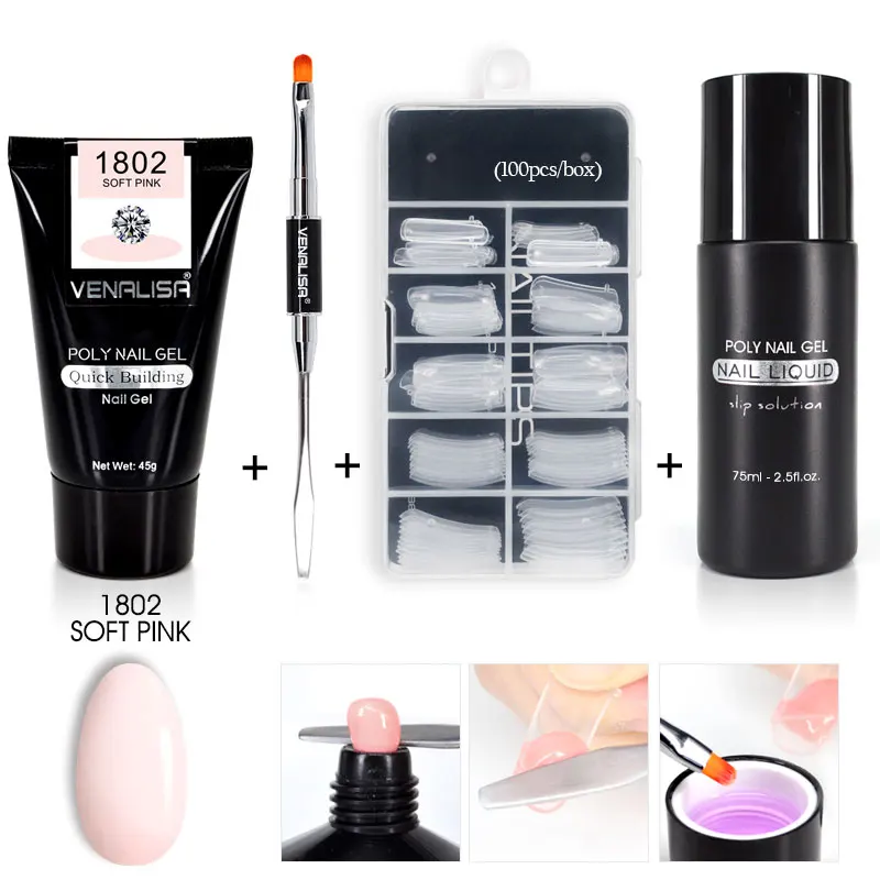 Цена 1 компл.. VENALISA акриловый гель Наборы Французский Гель Дизайн ногтей прозрачный камуфляж цвет с инструменты для ногтей кристалл УФ гель поли ...