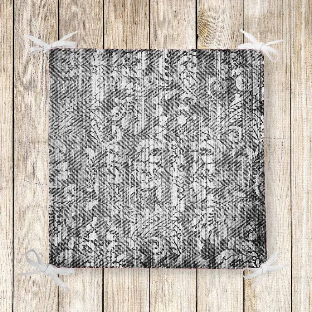cheap Else Gray Black Ottoman Vintage Retro 3d Print Square Chair Pad Seat Cushion Soft Memory Foam Full Lenght Ties Non Slip Washable