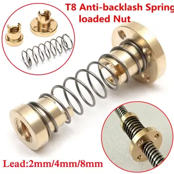 

3D Printer Parts T8 Anti-Backlash Spring Loaded Nut For 2mm /4mm/ 8mm Acme Brass Threaded Rod Lead Screws Adjustable