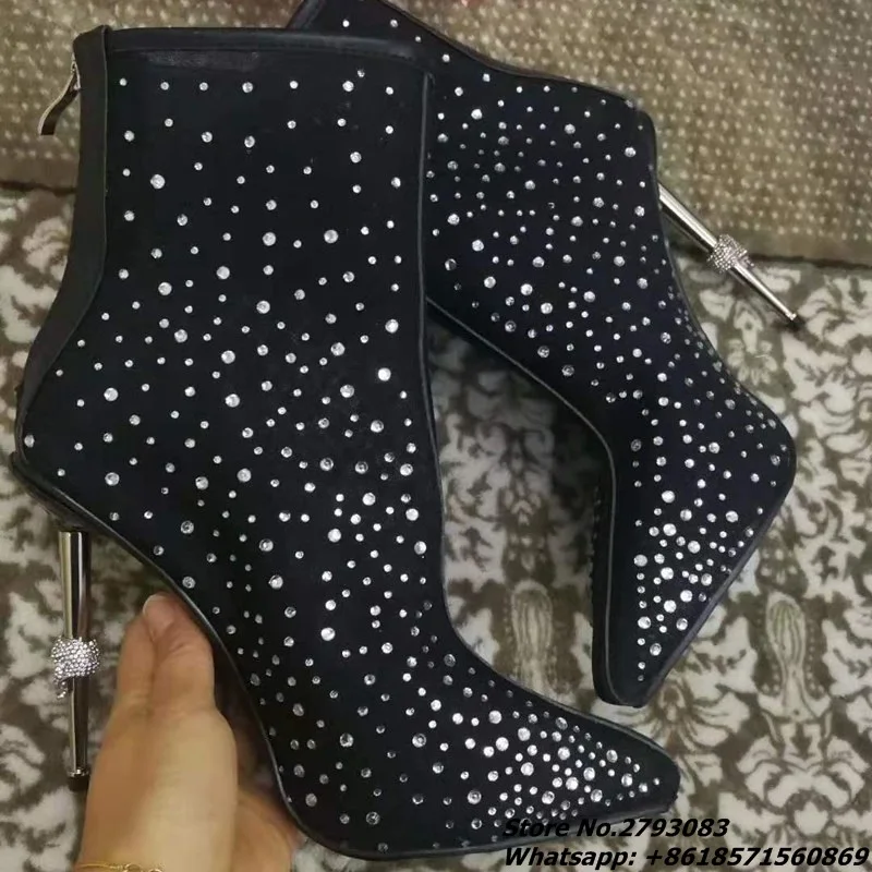 

New Spring Crystal Boot Women Mesh Transparent Ankle Boots For Women Pointed Toe High Heels Women Shoes Booties Zapatos De Mujer