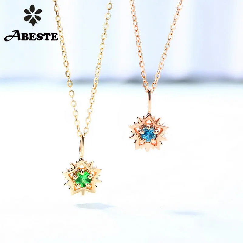 

ANI 14K Solid Yellow/Rose Gold Women Wedding Necklace Natural Topaz or Tsavorite collares Gemstone Pendant Necklace Chain Lady