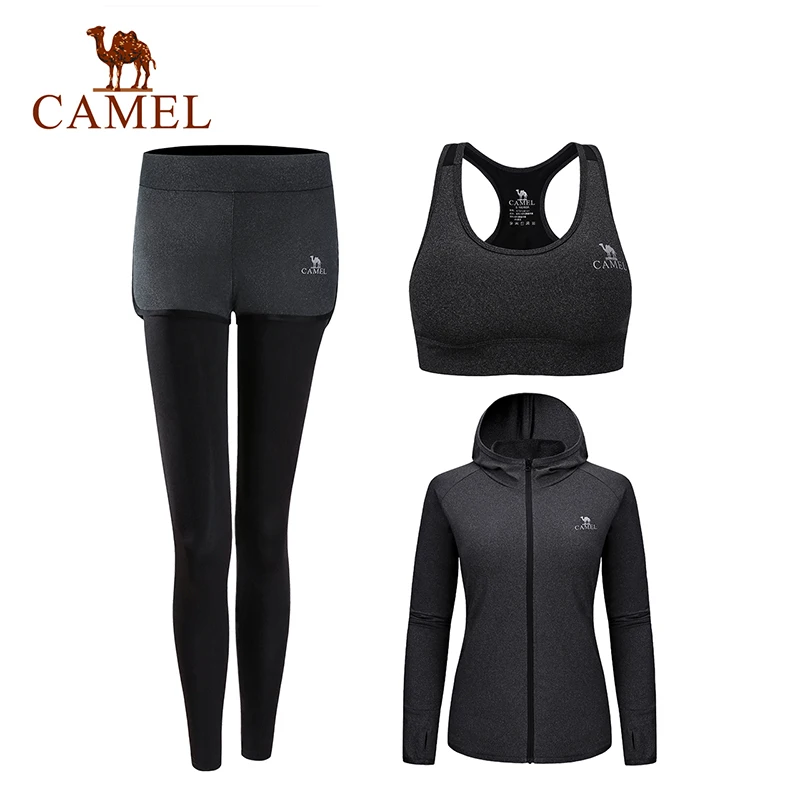 CAMEL, Женский бесшовный комплект для йоги, штаны для фитнеса, спортивный комбинезон, дышащая мягкая одежда, одежда, бюстгальтер, леггинсы, рубашки для тренировок - Цвет: Gray Yoga Suit
