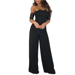 Женская одежда лето 2018 модные Slash шеи с плеча Повседневное вечерние спинки широкую ногу комбинезон 409219