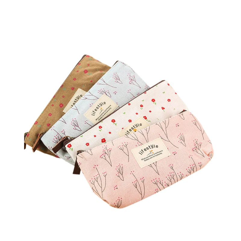 

Floral Flower Canvas Cute Kawaii Pencil Pen Cases box bags pouch with Zipper Lovely Fabric Flower Tree School Supplies for kids