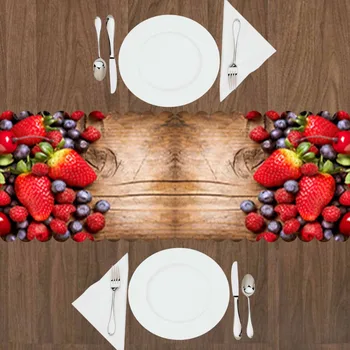 

Else Brown Tree Wooden Red Strawberry Fruit Black Grape 3d Print Pattern Modern Table Runner for Kitchen Dining Room Tablecloth