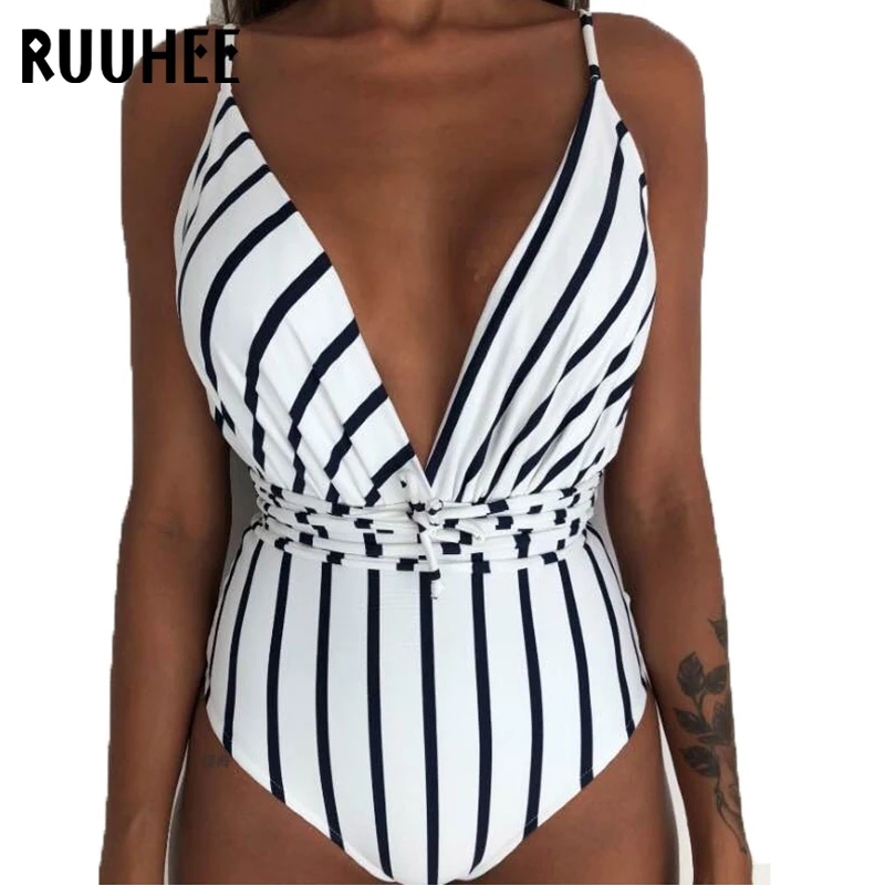 Billige RUUHEE Bademode Badeanzug Frauen Sexy V ausschnitt Body Badeanzug Backless Schwimmen Anzug Für Frauen Pads Bademode 2019