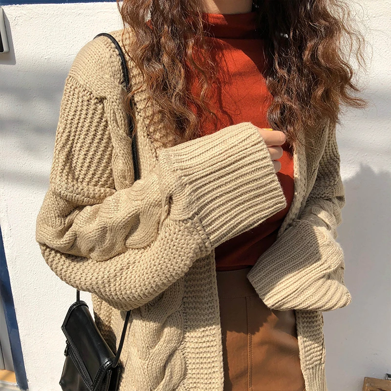 

Women's Casual Sweaters Japanese Kawaii Ulzzang Loose Twist Vintage Buttonless Sweater Female Korean Harajuku Clothing For Women