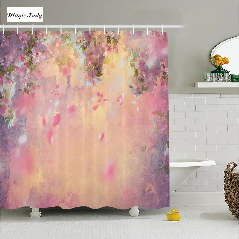 Shower Curtain Pink Bathroom Accessories Cherry Blossom Traditional