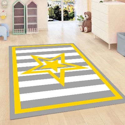

Else Yellow Border Gray Lines Star Modern Decorative 3d Print Non Slip Microfiber Children Kids Room Decorative Area Rug Mat