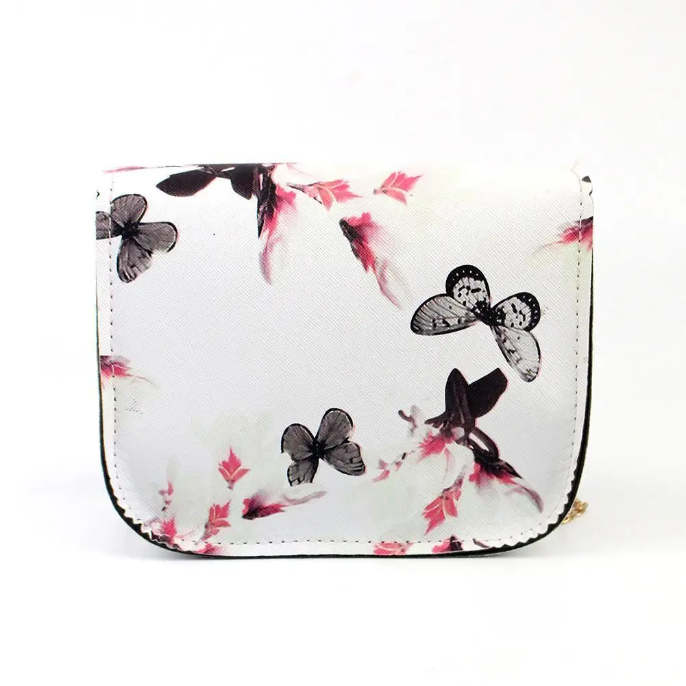 Women Floral Butterfly Print Mini Chain Bag Shoulder Crossbody Purse Handbag
