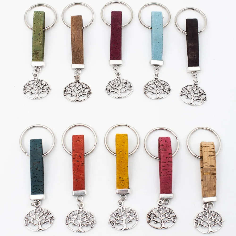 

10 units Natural Cork keychian life of tree handmade cork Keychain original wooden I-025-MIX-10