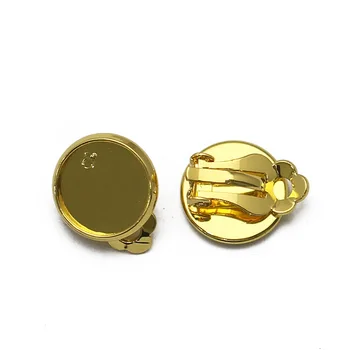 

Fit 16mm Round Cabochon Copper 6 Colors Plated Blank Tray Vintage Earring Base Setting Clip Earrings Settings 50 PCS