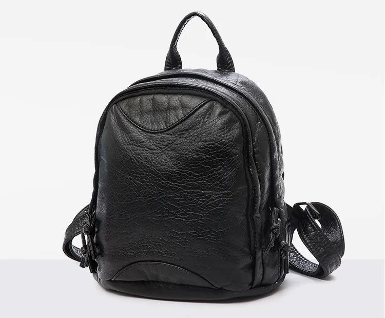 MJ Women Leather Backpack Soft PU Leather Travel Bag Solid Color Female Backpack Small Daypack School Bag for Teenage Girls (5)