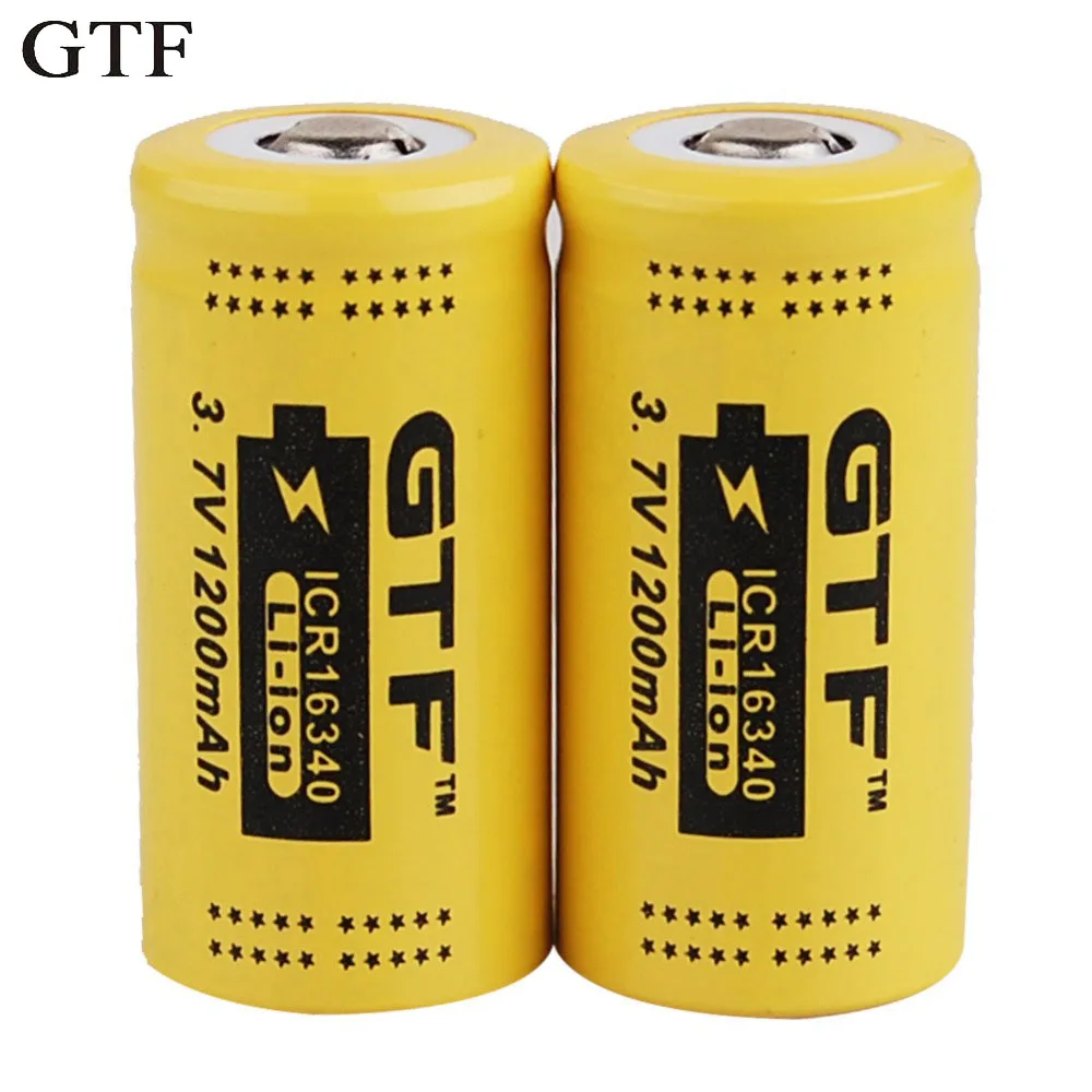 

2PCS GTF CR123A 3.7V 1200mAh 16340 Protected Li-ion rechargeable battery for led flashlight 16340 battery with PCB