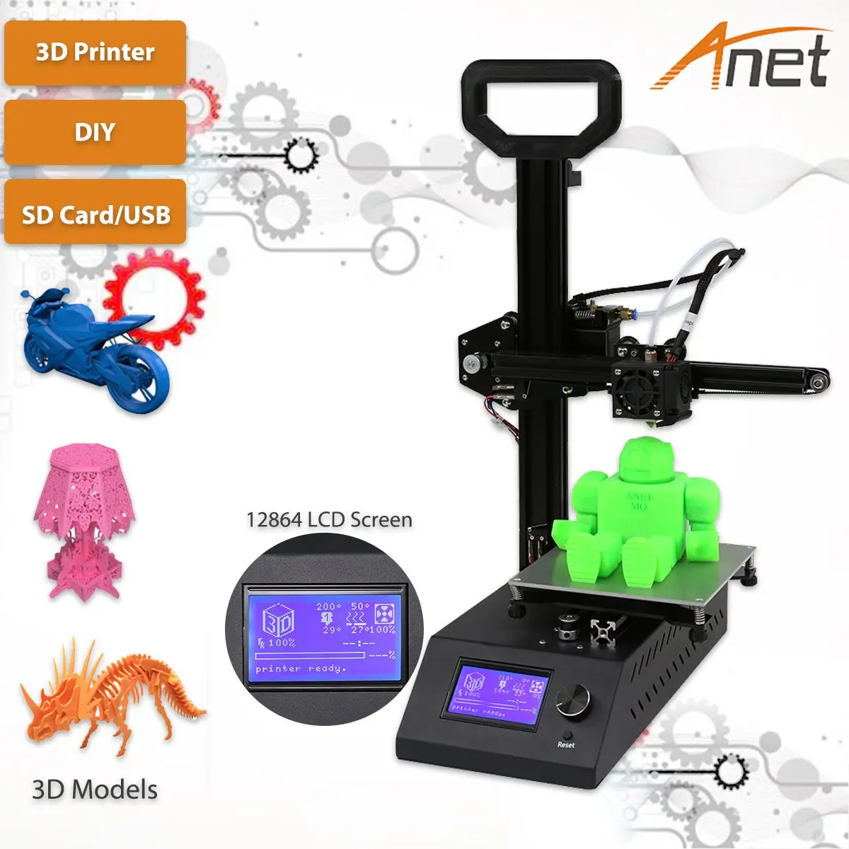 

Anet A9 3D Printer DIY Kit Support ABS / PLA / HIPS Aluminum Alloy Frame Easy Assembly Black