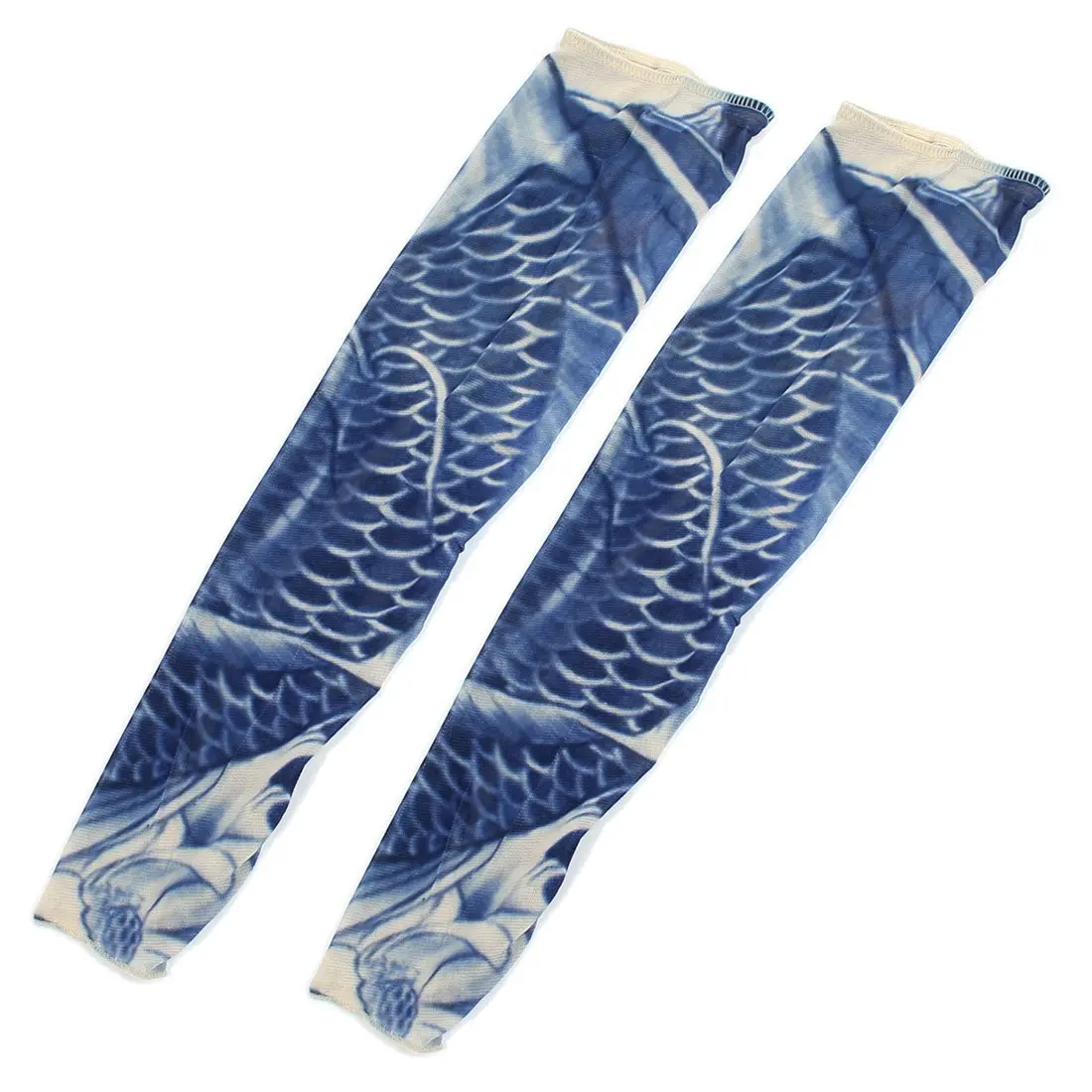 MYTL Fish Scale Print Fake Temporary Tattoo Cycling Arm Sleeves Pair Blue