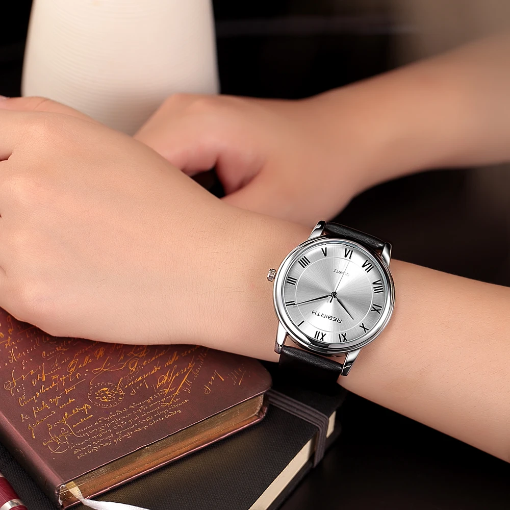 REBIRTH Бизнес Кварцевые часы оригинальные Модные Винтажные простые унисекс кожаные Наручные часы женские часы