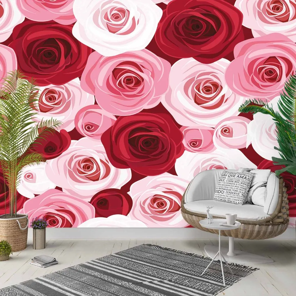 Else Pink Cream White Roses Flowers Floral 3d Photo Cleanable Fabric Mural Home Decor living Room Bedroom Background Wallpaper photo