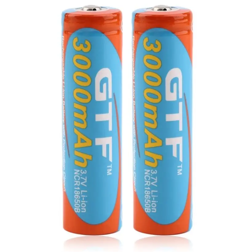 

GTF 2pcs 3.7V 18650 3000mAh Li-ion Rechargeable Battery For LED Flashlight Torch DE
